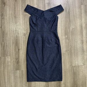Antonio Melani Dress Women Size 4 Blue Kathleen Striped Off Shoulder Knit Dress